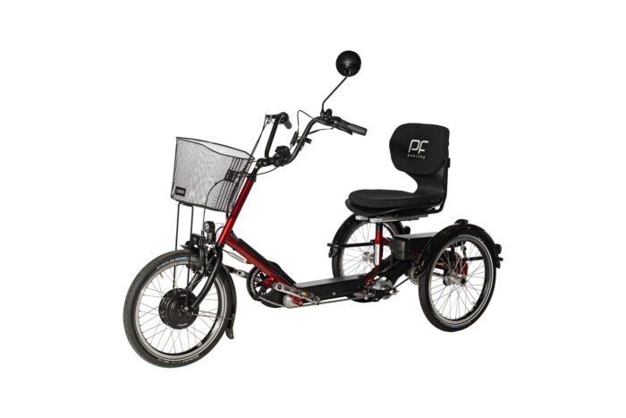 Disco-P20 elektrisch Zitdriewieler fiets met ondersteuningRood-zijraanzicht 2