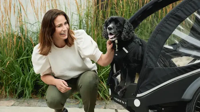 Elektrische bakfiets voor met hond fietsen Cargo bike with dog